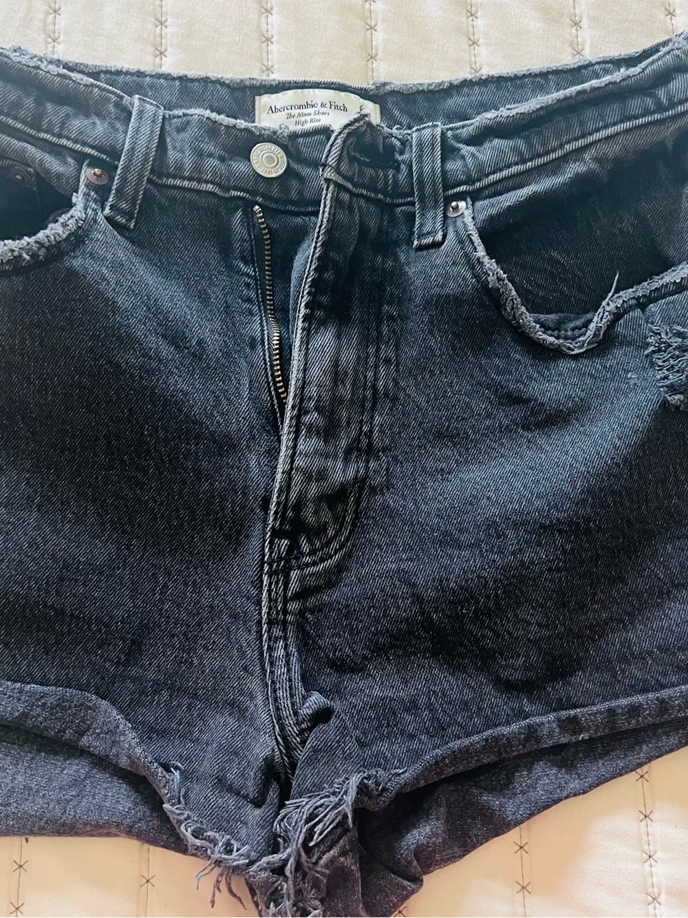 Abercrombie & Fitch Black Frayed Denim Shorts